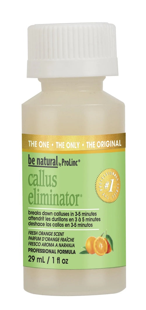 Bottle of Be Natural Callus Eliminator orange scent in 1 oz. size.