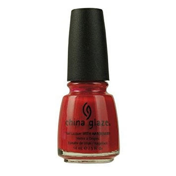 China Glaze red nail polish bottle with black cap on a white background.