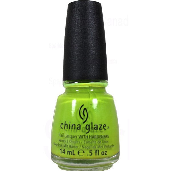 China Glaze lime green nail polish bottle with a black cap on a white background