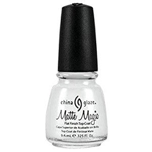 A bottle of China Glaze Matte Magic Top Coat with a black cap.