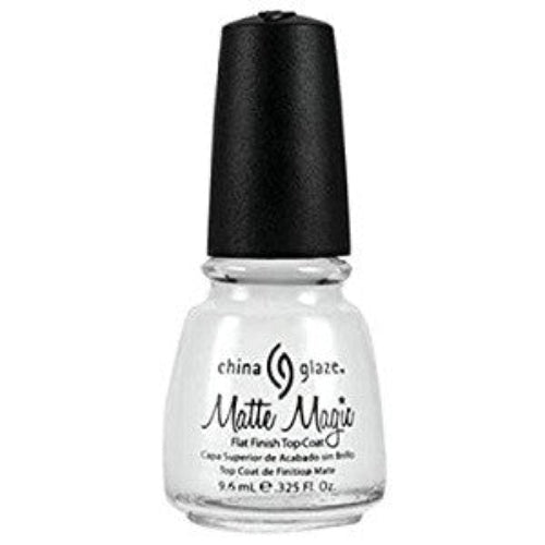 A bottle of China Glaze Matte Magic Top Coat with a black cap.
