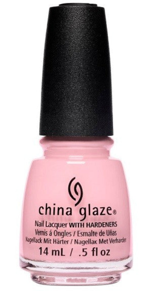 China Glaze pink nail polish bottle with black cap.