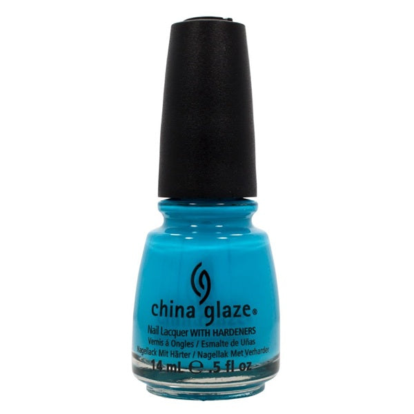 China Glaze blue nail polish bottle with black cap.