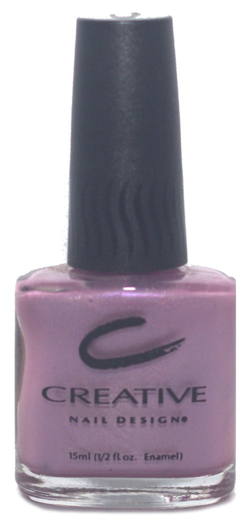 A bottle of Creative Nail Design nail polish in Chic Plastique 366 color, featuring a pinky lavender shimmer.