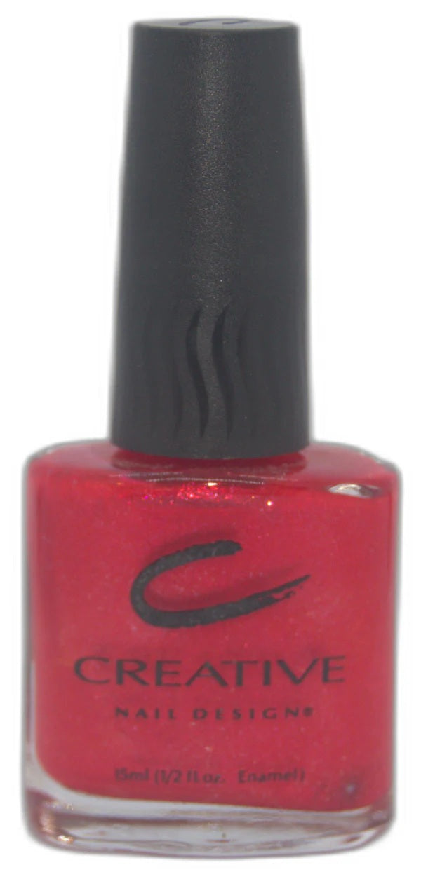 Creative Nail Design red nail polish bottle with black cap on a white background.