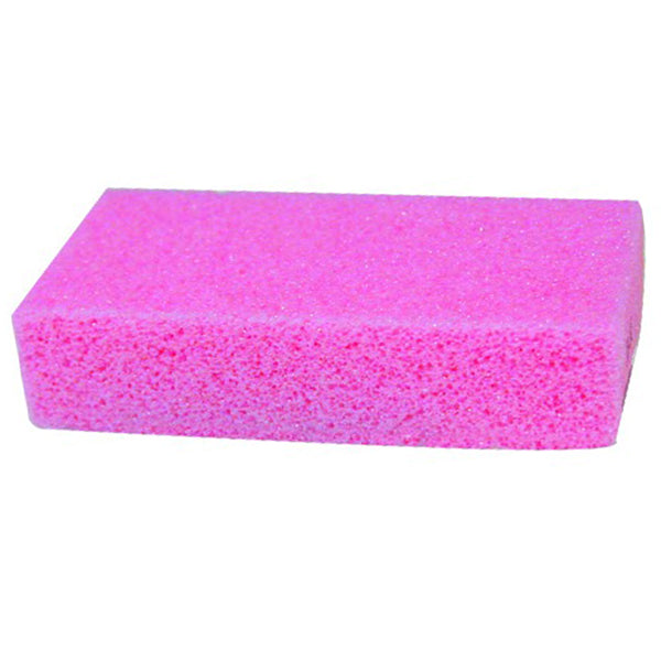 Pink foot buffing sponge block on a white background