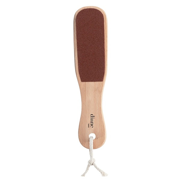 Wooden foot file with brown sanding pad on a white background