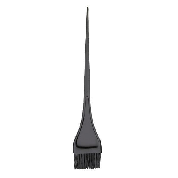 A small black hair tint brush with a flat, rectangular head and a long handle.