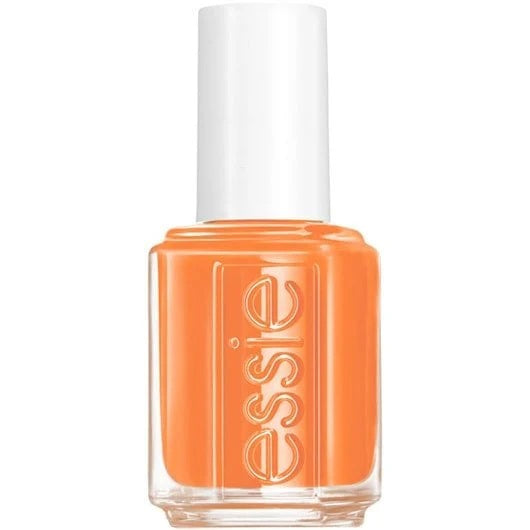 A bottle of Essie nail polish in an orange creme color with subtle yellow undertones.