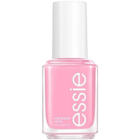 A bottle of Essie nail polish in a pink color, with the brand name 'Essie' prominently displayed on the label.