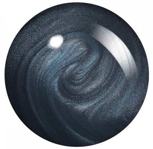 Close-up of a gray shimmer nail polish swatch on a white background