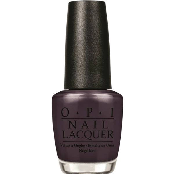 OPI dark purple nail polish bottle with black cap.