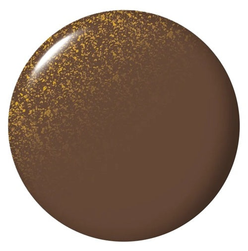 Round light brown shimmer nail polish swatch.