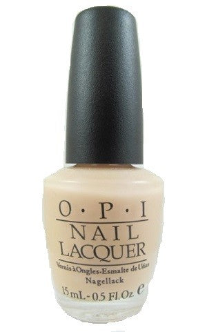 A bottle of OPI Nail Polish in a light nude color, with the brand's logo and the color shade indicated on the label.