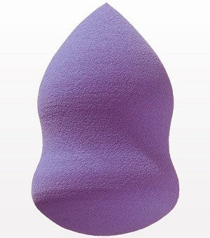 A purple oblong makeup blending sponge with a textured surface.