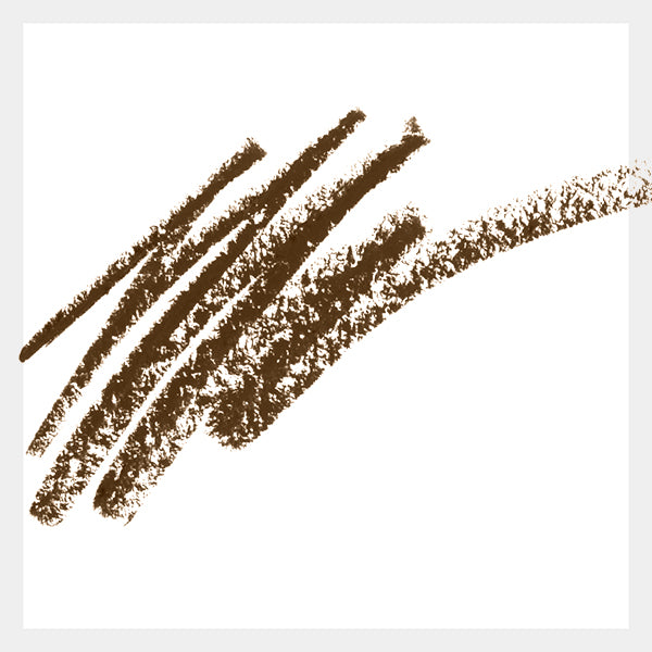 Dark brown eyebrow pencil scribble with white background.