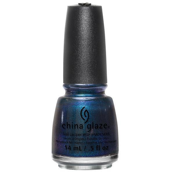 China Glaze nail polish bottle with metallic blue color on a white background