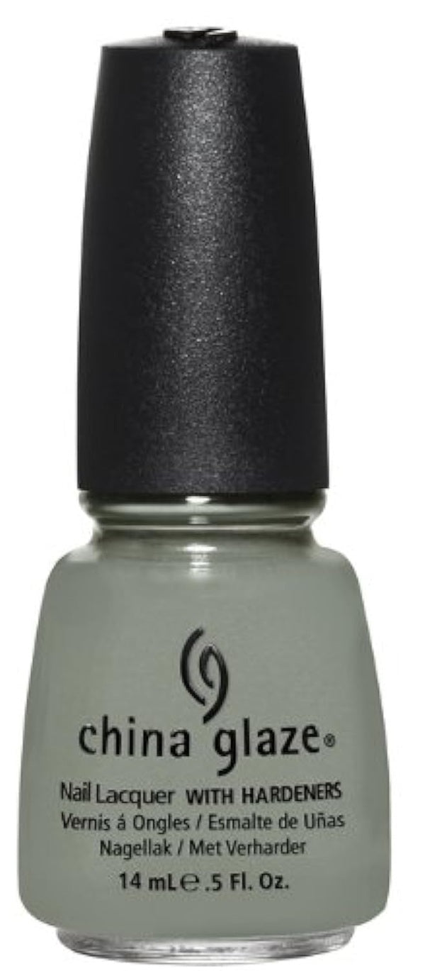China Glaze gray nail polish bottle with black cap on a white background