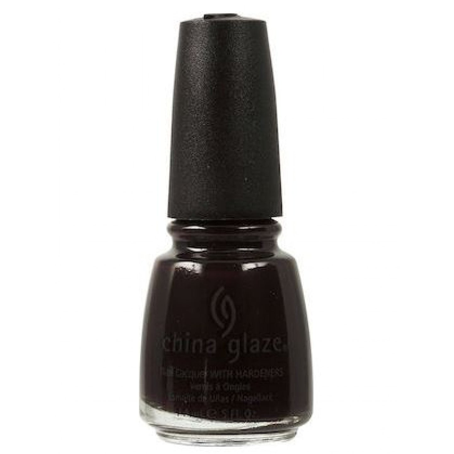 China Glaze blackened plum nail polish bottle with black cap on a white background