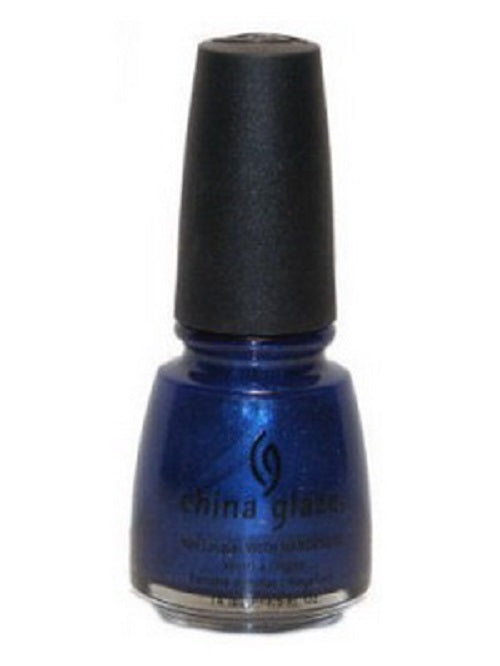 A bottle of China Glaze nail polish in a rich royal blue color with a black cap.