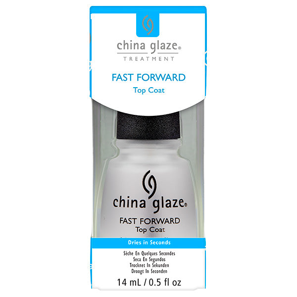 China Glaze Fast Forward top coat nail polish bottle with packaging on a white background