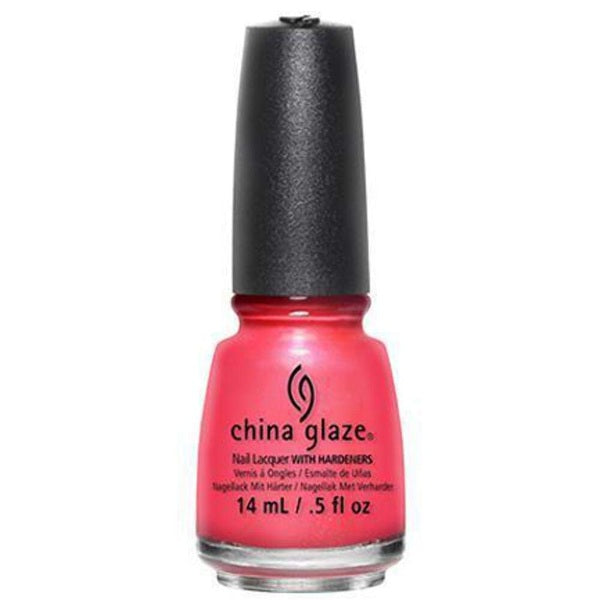 China Glaze nail polish bottle with bright pink color on a white background
