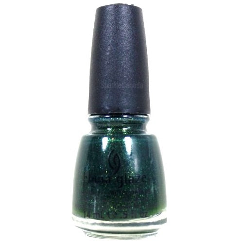 China Glaze green nail polish bottle with black cap on a white background