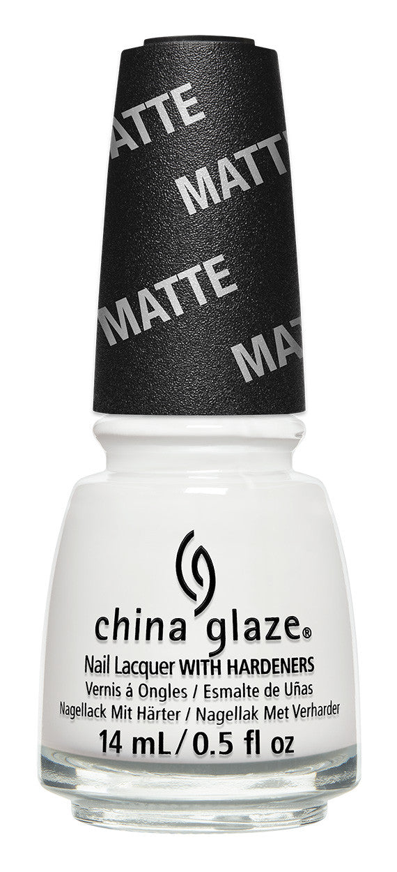 China Glaze matte white nail polish bottle with black cap on a white background