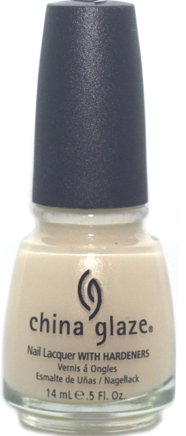 China Glaze nail polish bottle with beige color and dark cap on a white background