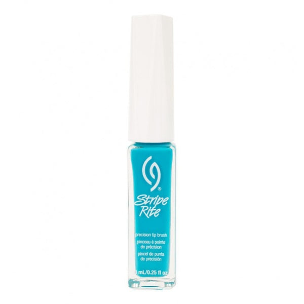 Turquoise blue nail art bottle with white cap on a white background