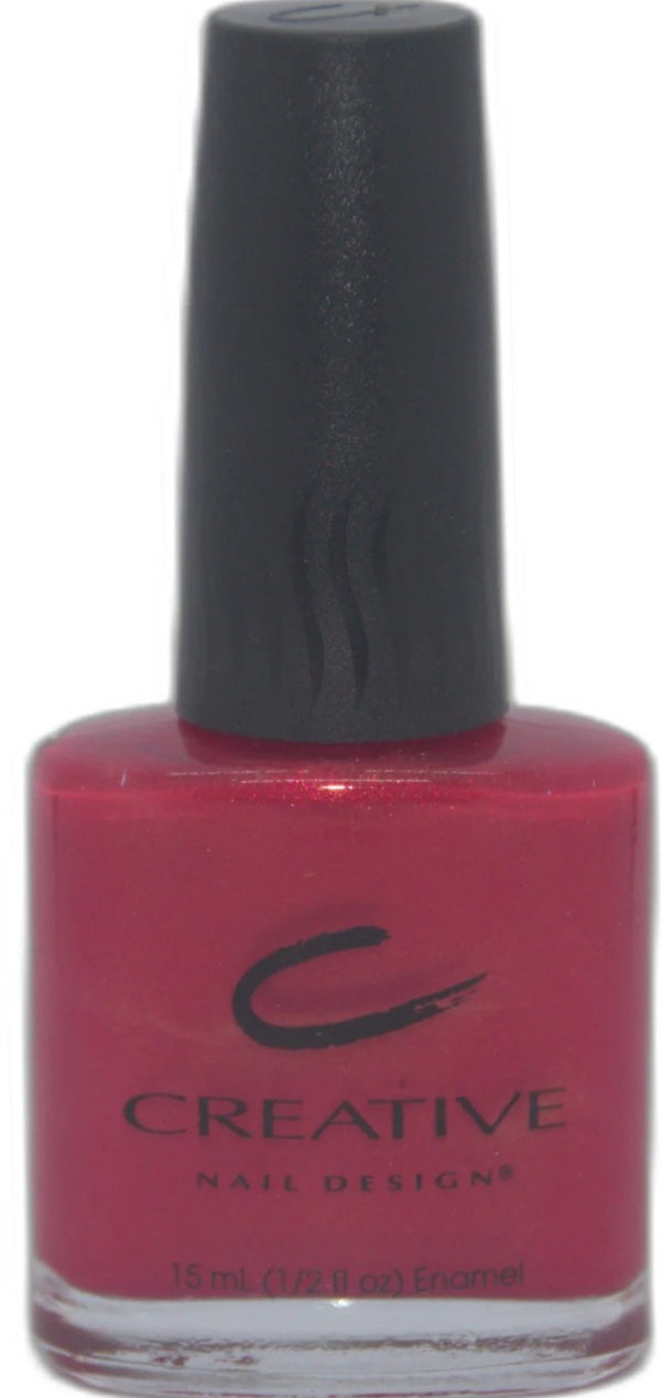 Creative Nail Design red nail polish bottle with black cap on a white background