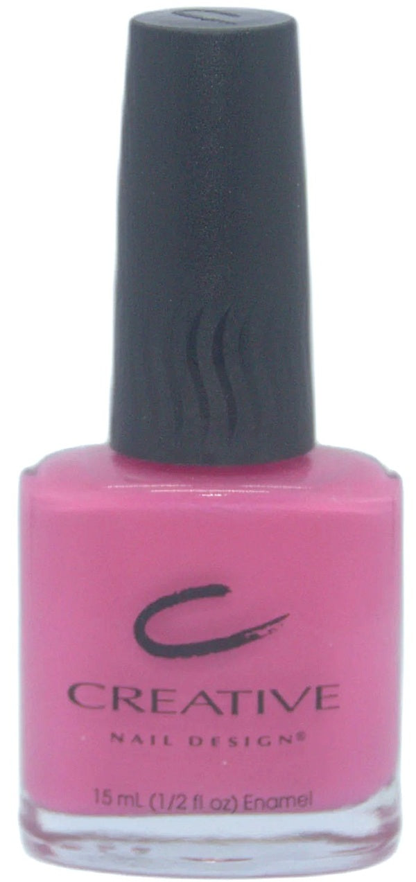 Creative Nail Design pink nail polish bottle with black cap on a white background