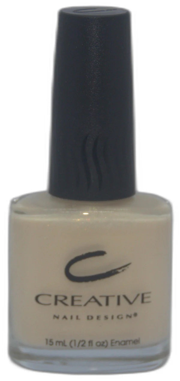 Nail polish bottle with black cap and visible 'Creative Nail Designs' branding on a white background