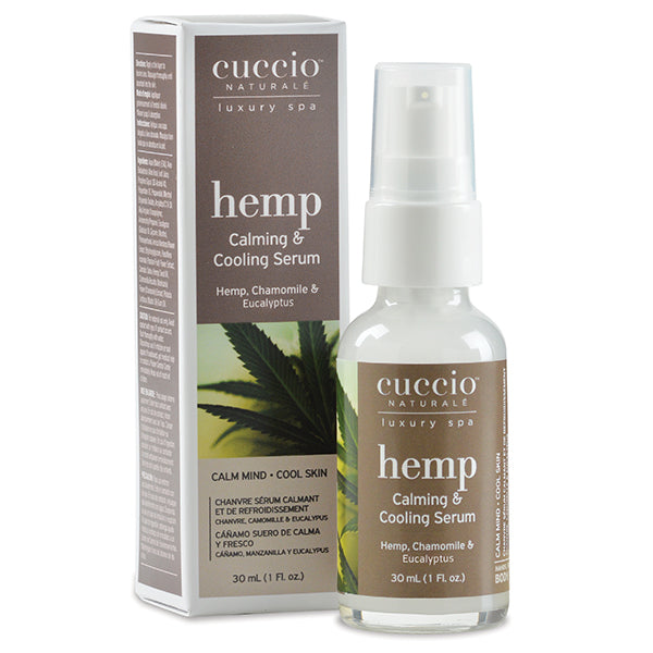 Cuccio Naturale hemp calming and cooling serum with packaging on a white background