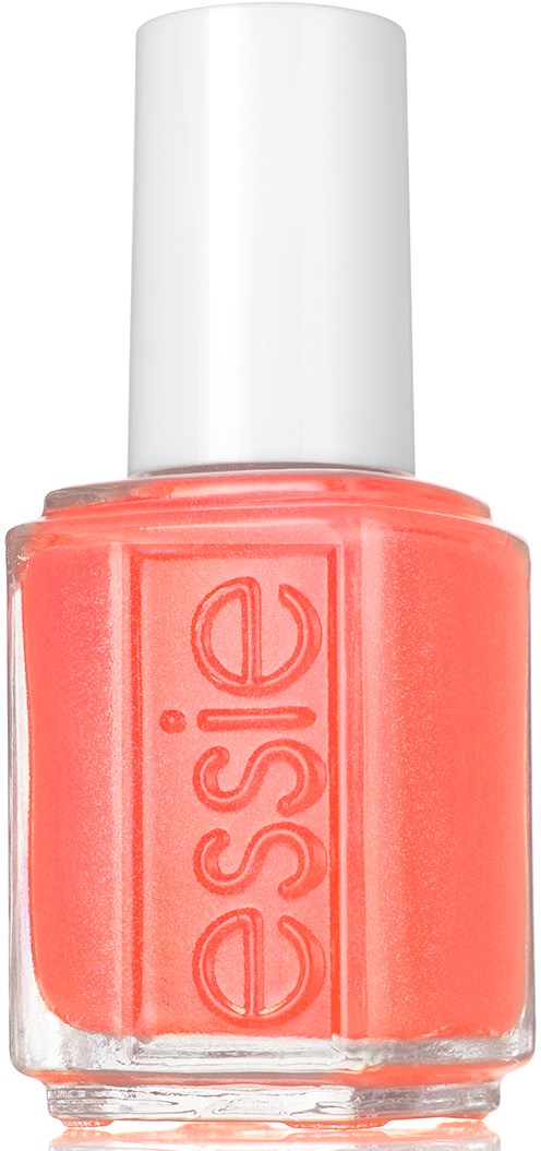 Essie nail polish bottle in a coral color on a white background