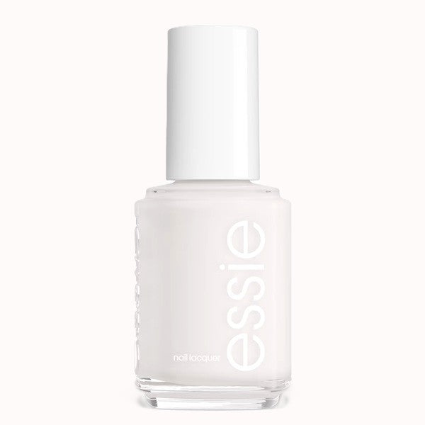 Essie white nail polish bottle on a white background