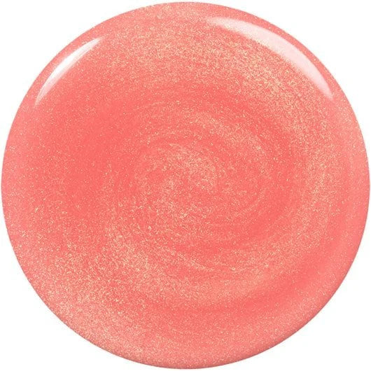 Close-up of a coral peach shimmer nail polish swatch on a white background