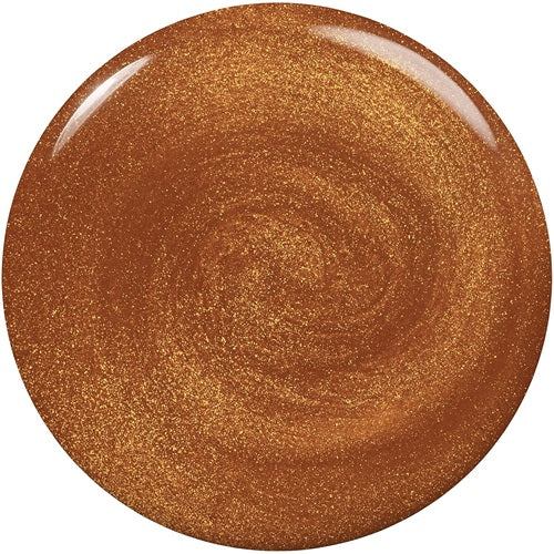 Close-up of a coppery gold colored nail polish swatch on a white background