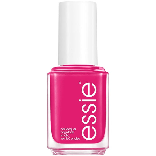 essie bright pink nail polish bottle with white cap on a white background
