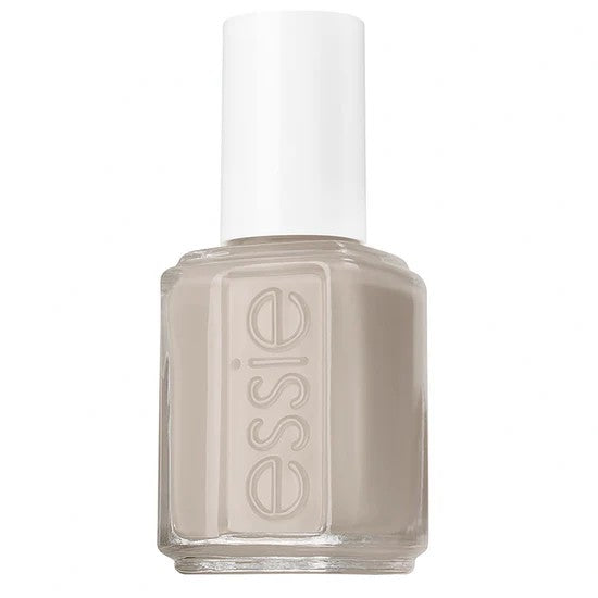 Essie gray nail polish bottle on a white background