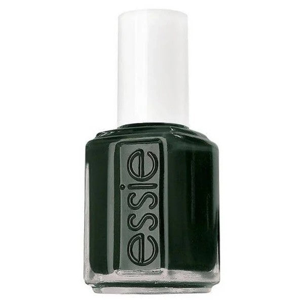 Essie dark green nail polish bottle on a white background