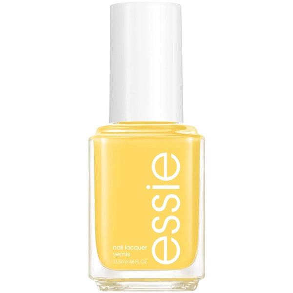 Yellow nail polish bottle with 'essie' branding on a white background