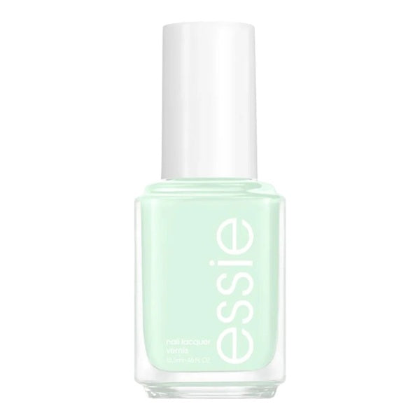 Essie light green nail polish bottle on a white background