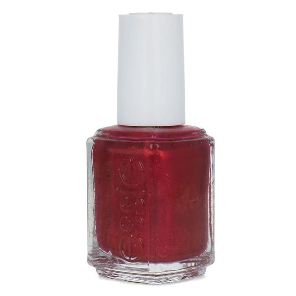 Essie red nail polish bottle with white cap on a white background