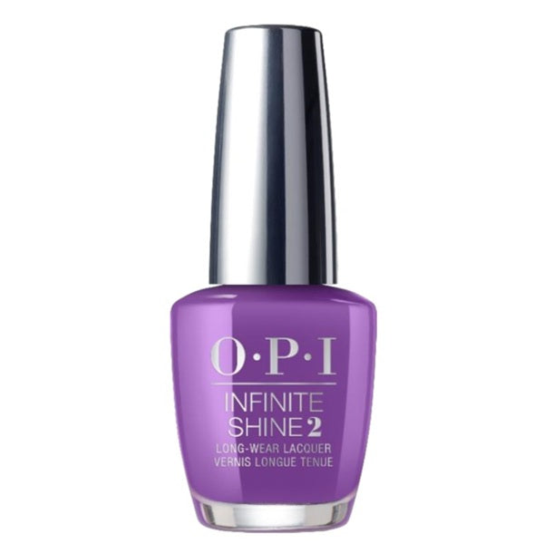 OPI Infinite Shine purple nail polish bottle with silver cap on a white background