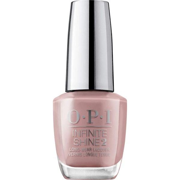 OPI Infinite Shine pink mauve beige nail polish bottle with a silver cap on a white background