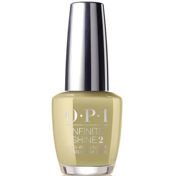 OPI Infinite Shine sage green nail polish bottle with silver cap on a white background