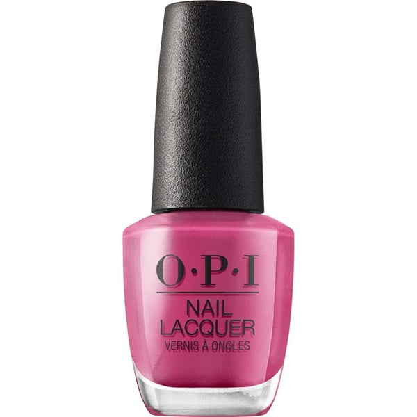 OPI nail lacquer bottle with pink color on a white background
