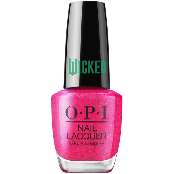 OPI nail lacquer bottle with pink color and 'Wicked' text on a white background