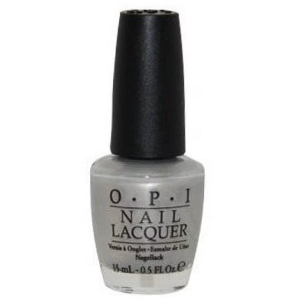 OPI light gray nail polish bottle with black cap.